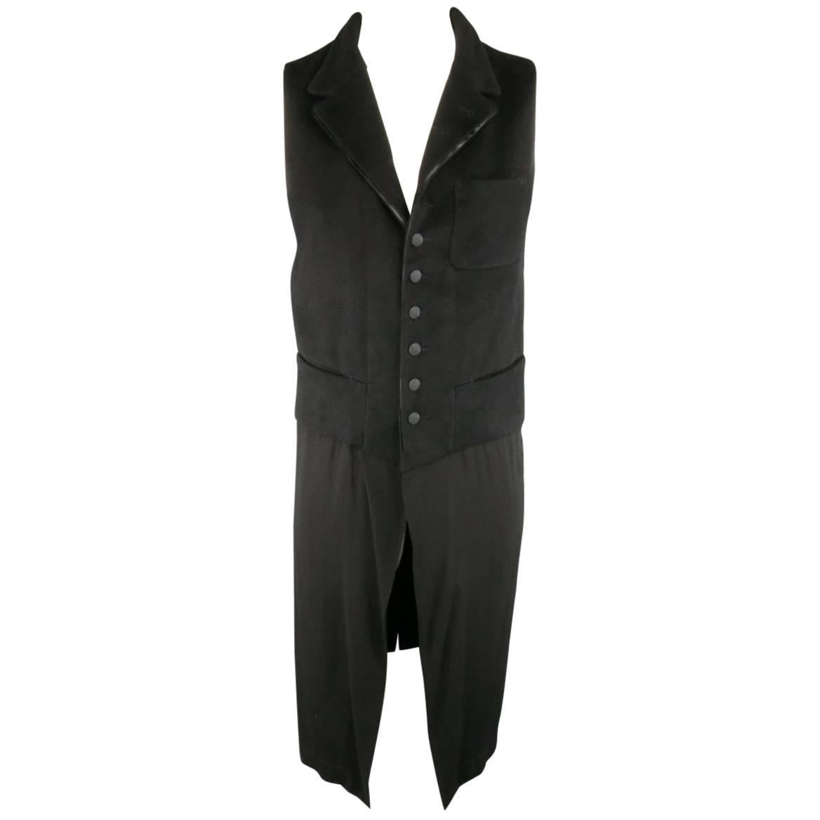 ANN DEMEULEMEESTER L Black Textured Notch Lapel Extended Layer Vest
