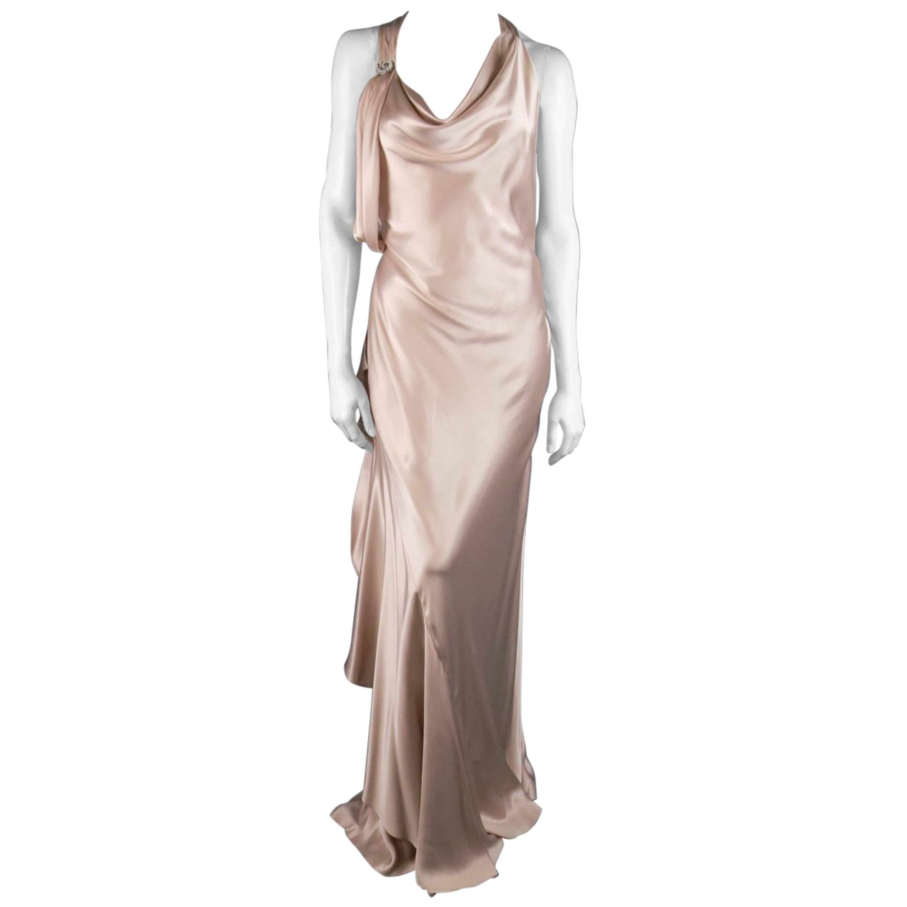 RALPH LAUREN Size 8 Champagne Pink Silk Asymmetrical Drape Fall 2009 Gown