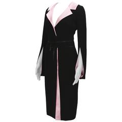 Balmain 80's Classic Black Wool Silk Unique Sleeves Dress w / Belt Fr. 36 - US 4 2