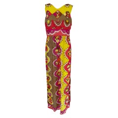 Emilio Pucci Formfit Rogers Yellow Pink Sleeveless Side Vent Maxi Dress 1970s M