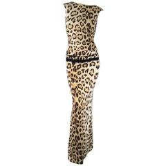 ROBERTO CAVALLI Size 4 Beige & Black Leopard Sleeveless Cutout Maxi Dress