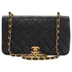 Vintage Chanel 9" Classic Black Quilted Leather Shoulder Flap Bag