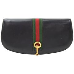 Vintage Gucci Black Leather Ribbon Clutch Bag