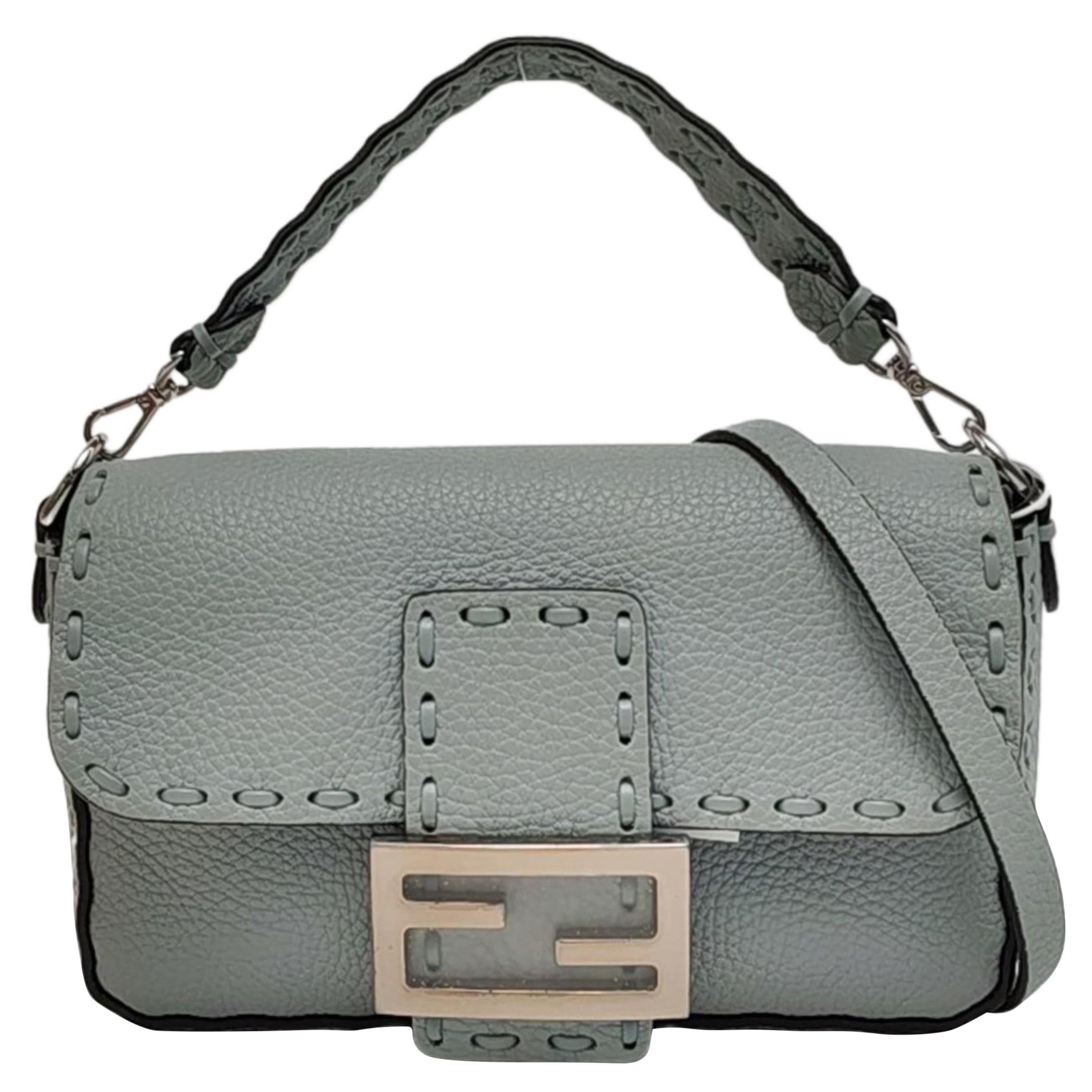 Fendi Baguette Mini Selleria Bleu Sac à bandoulière en cuir de veau
