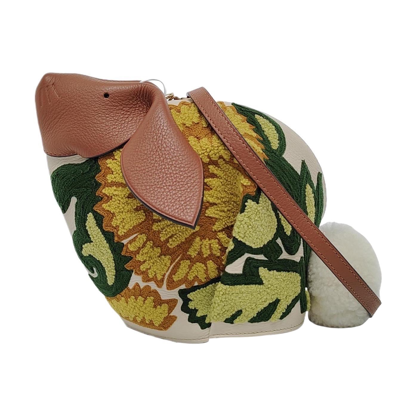 Loewe x William De Morgan Bunny Floral Gestickt Braun Gelb Multicolor Kreuz