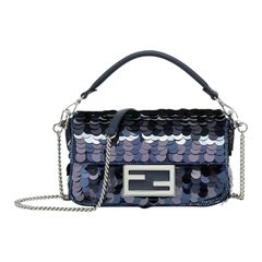 Fendi Baguette Mini Navy Sequins Chain Strap Crossbody Bag