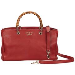 Gucci Red Leather Bamboo Top Handle Tote 8