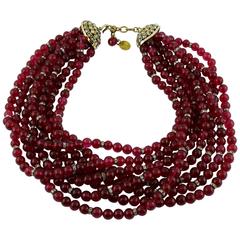Chanel Vintage 1970s Multi-Strand Ruby Glass Necklace 7