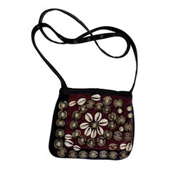 Vintage Moroccan Berber Shoulder Bag with Metal Conchos and Cowrie Shells
