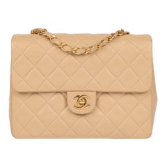 Chanel Beige Quilted Lambskin Leather Vintage Square Mini Flap Bag