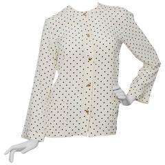 White Chanel Polka Dot Silk Blouse at 1stDibs