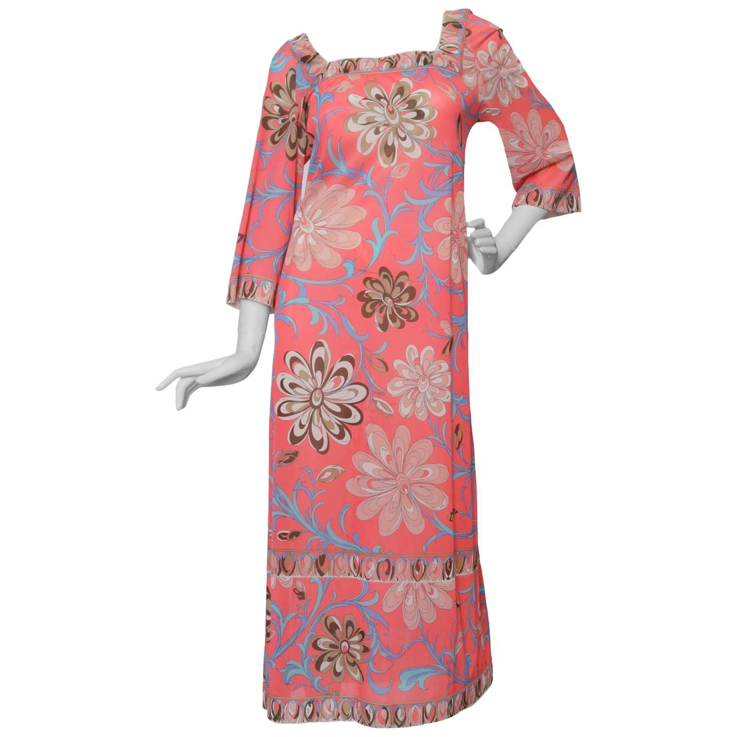 70s Emilio Pucci for Formfit Rogers Pink Maxi Dress For Sale