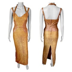 Gianni Versace F/W 2001 Runway Vintage Lace Leather Buckle Bandage Evening Dress