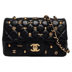 Chanel Classic Flap Mini Egyptian Amulet Black Lambskin Leather Gold Hardware