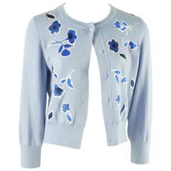 Oscar de la Renta Periwinkle Cashmere/Silk Cardigan with Flowers - M 6