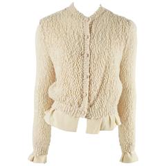 Nina Ricci Champagne Wool Knit Cardigan with Silk Lining - M