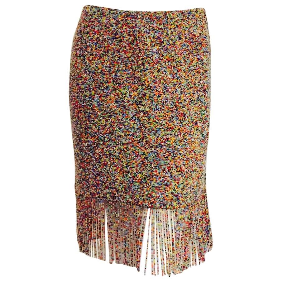 Ralph Lauren Purple Label Collection Multi Color Beaded Skirt With Long Fringe