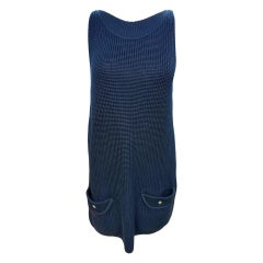 Chanel dark navy cotton knitted sleeveless tunic top