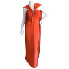 Oscar de la Renta Tangerine Strapless Evening Dress with Detachable Scarf Cape 12