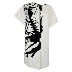 Piazza Sempione Black & White Pop Art Cotton Canvas Smock Dress 46