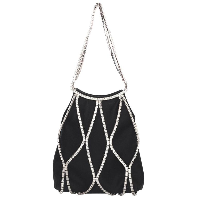 Salvatore Ferragamo Black Evening Bag w Crystals For Sale at 1stDibs