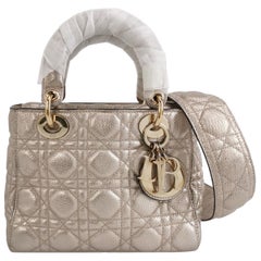 Lady Dior Small Supple Calfskin Leather Champagne Gold Cannage Handbag  Strap