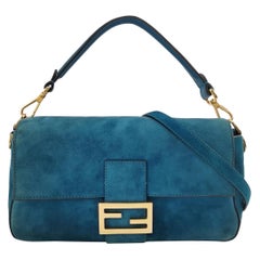 Fendi Baguette Selleria Sac à bandoulière en cuir daim Moyen Bleu sarcelle