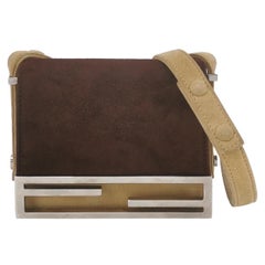 Fendi Vintage Mini Bicolor Brown Suede Front Buckle Crossbody Bag