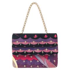 EMILIO PUCCI c.1970's Purple Floral Signature Print Velvet Purse 12