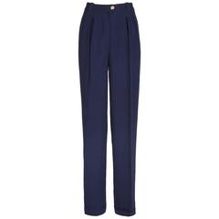 Vintage Chanel Navy Crepe High-Waist Trousers 