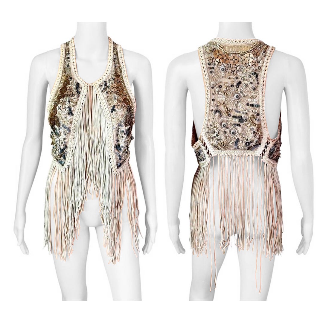 Roberto Cavalli - P/E 2011 - Giacca gilet con frange in pelle impreziosita e non indossata