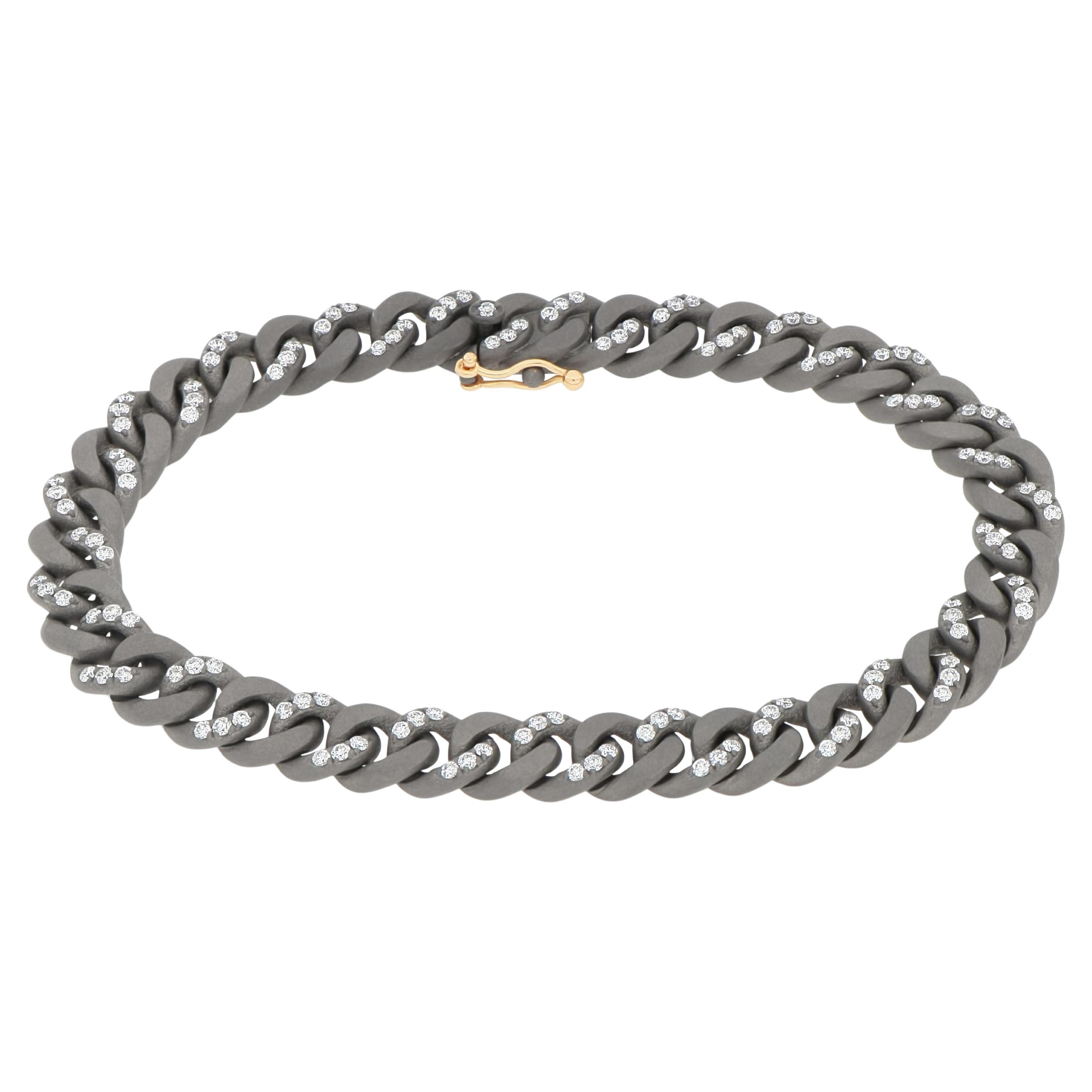 Bracciale MANO J. catena Groumette in titanio diamanti bianchi oro rosso 18kt M in vendita