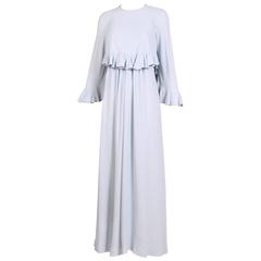 1970's Gina Fratini Pale Blue Moss Crepe Maxi Dress & Capelet Ensemble