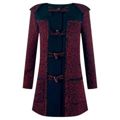 Chanel CC Cierres Abrigo Parka Tweed Borgoña 42 FR