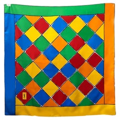 1980s Yves Saint Laurent Multicolor Geometric Silk Scarf