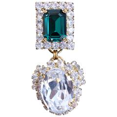 Space Victoriana Swarovski Crystal Emerald Green Asymmetrical Drop Earrings 1