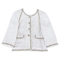 Chanel Paris / Greece CC Giacca in tweed ecru con bottoni a forma di gufo 42 FR
