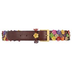 ETRO Milano Multicolor Floral Alligator Studded Leather 3D Belt