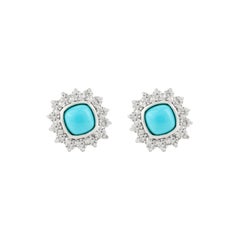 Boucles d'oreilles en argent avec cabochon de turquoise et zircon étincelant en forme de soleil