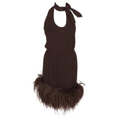 1960's Pierre Cardin Haute Couture Chiffon Cocktail Dress w/Ostrich Feather Trim 4