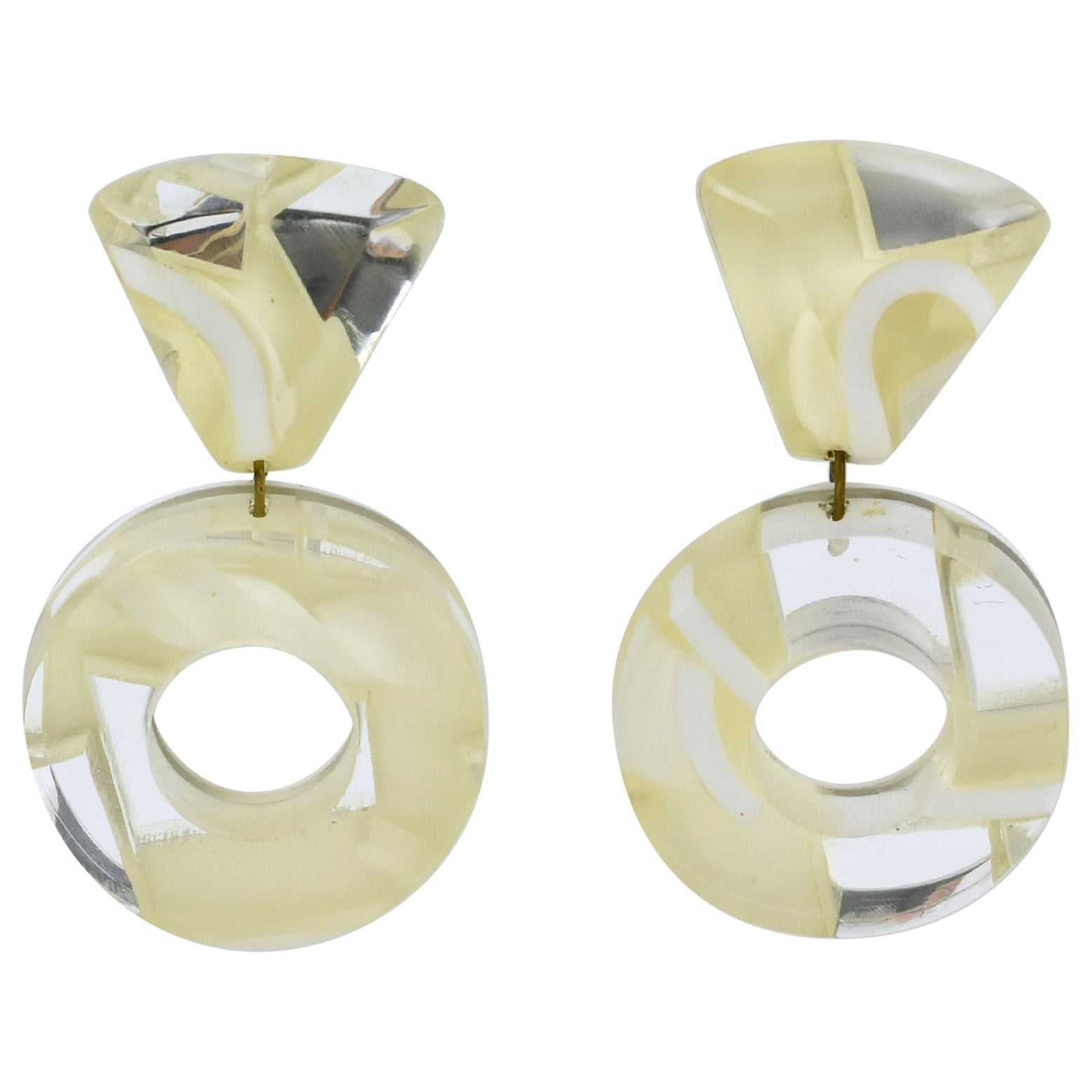 Orecchini a clip in resina acrilica Kaso Cream-White e Mirror in vendita