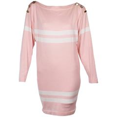 Pink & White Chanel Striped Sweater Dress