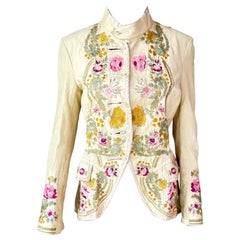 Roberto Cavalli S/S 2003 Laufsteg bestickte florale Lederjacke Mantel