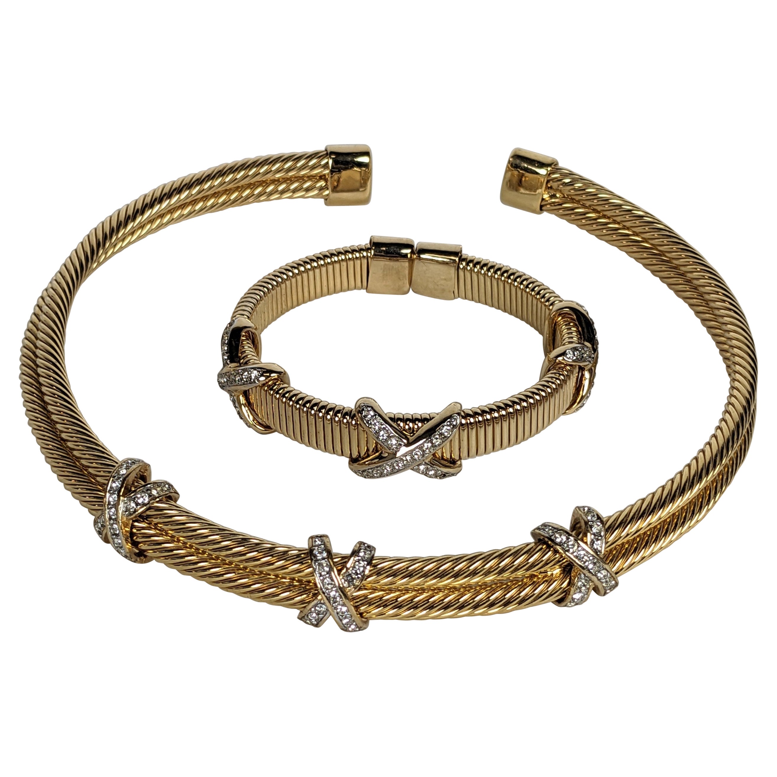 Bulgari Style Gilt Pave Collar and Cuff For Sale