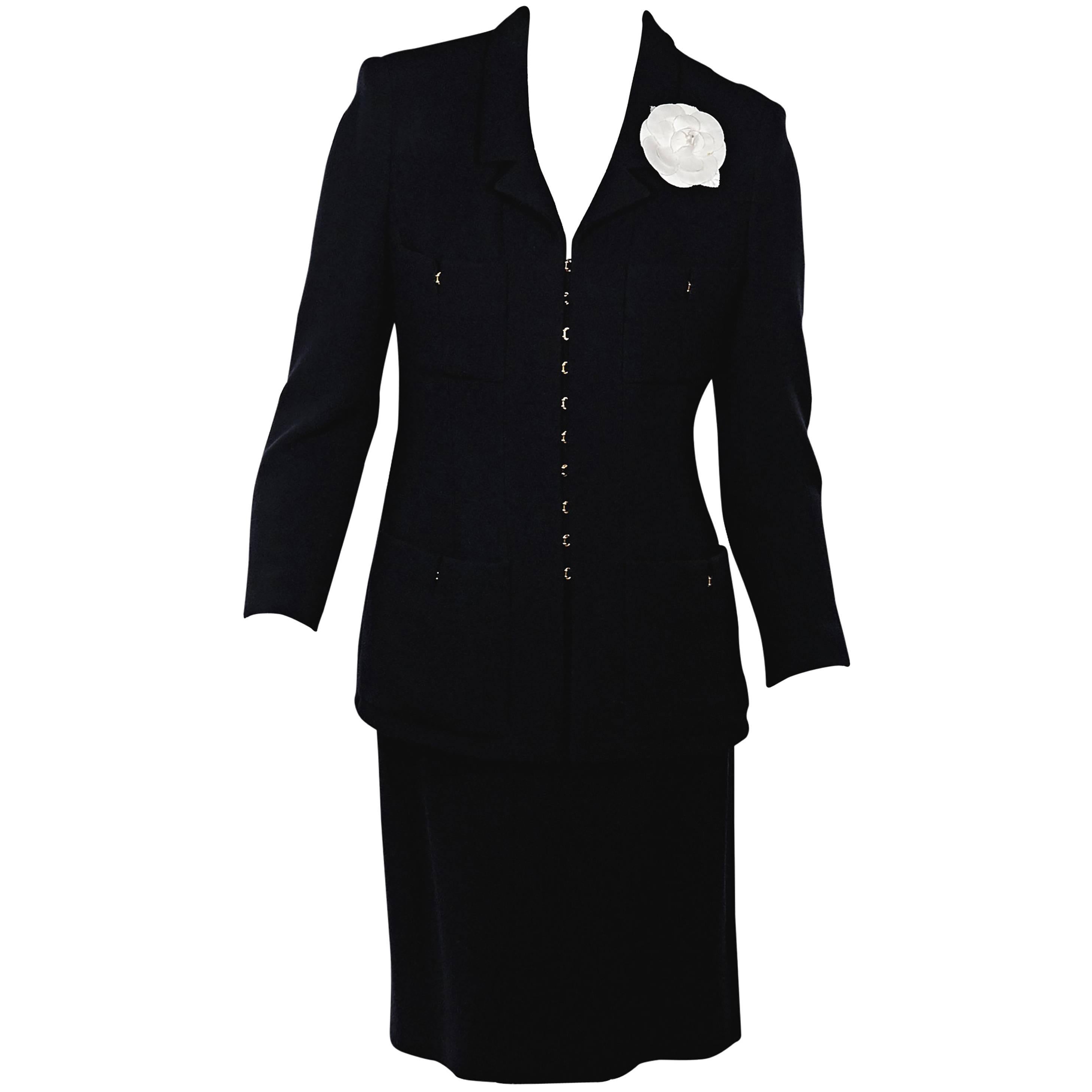 Navy Chanel Wool Skirt Suit Set