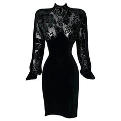 Beautiful Rare Thierry Mugler Devoré Silk Velvet Dress Black