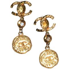 Rare Chanel Coin and Signature Drop Ear Clips