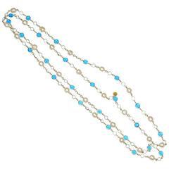 Classic Chanel Blue Crystal and Pearl Sautoir Necklace 8