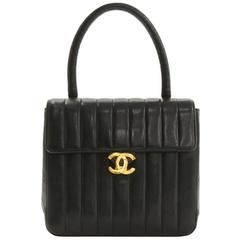 Vintage Chanel Black Vertical Quilted Leather Flap Mini Handbag