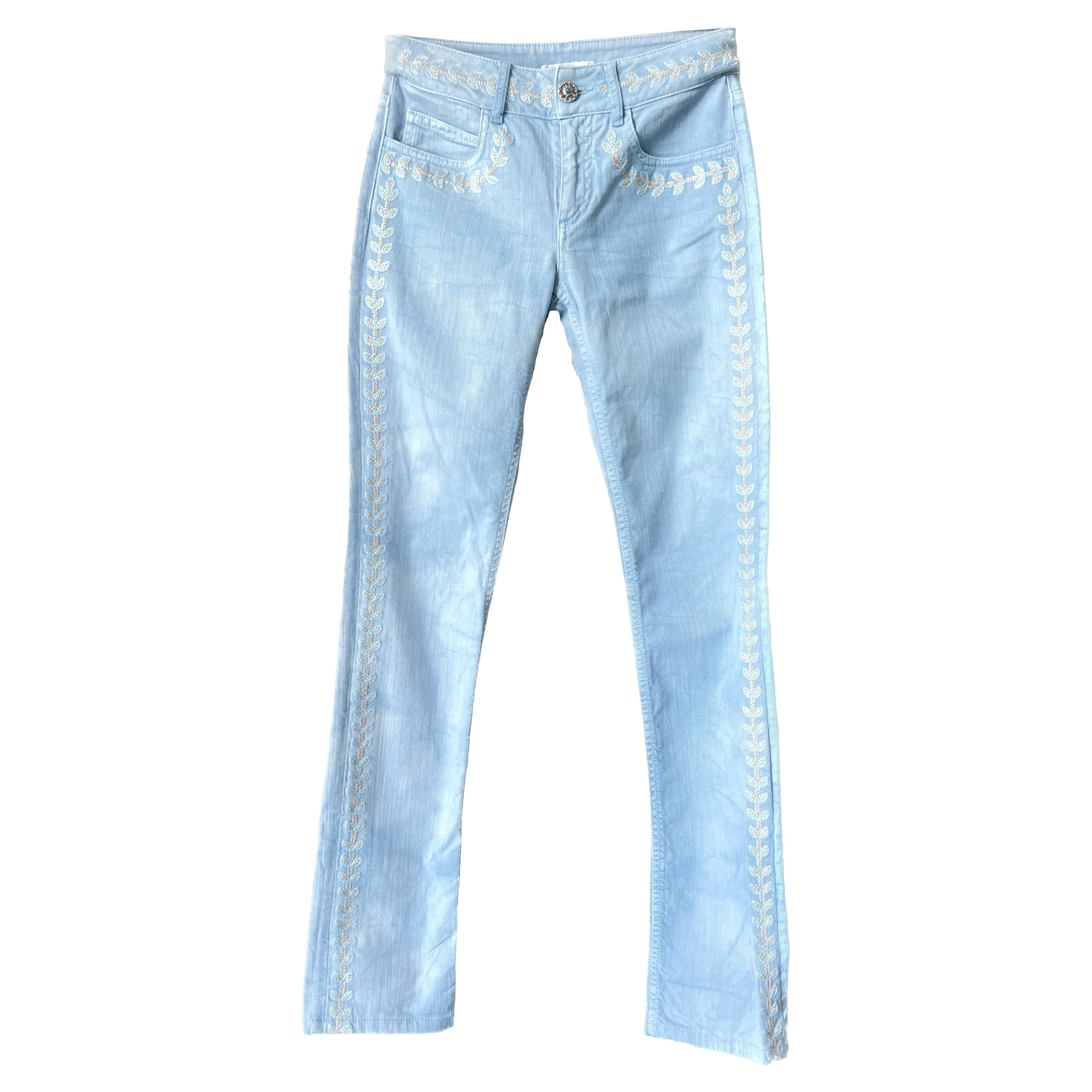 Chanel Paris / Saint-Tropez CC Jeans mit Lorbeerstickerei 34 FR